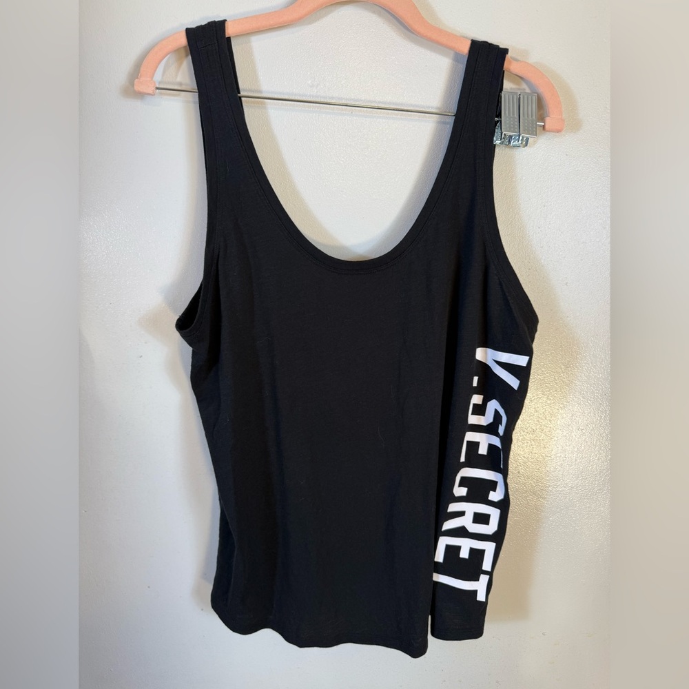 Victorias Secret Tank Cropped Black Wings Logo Large Summer Casual